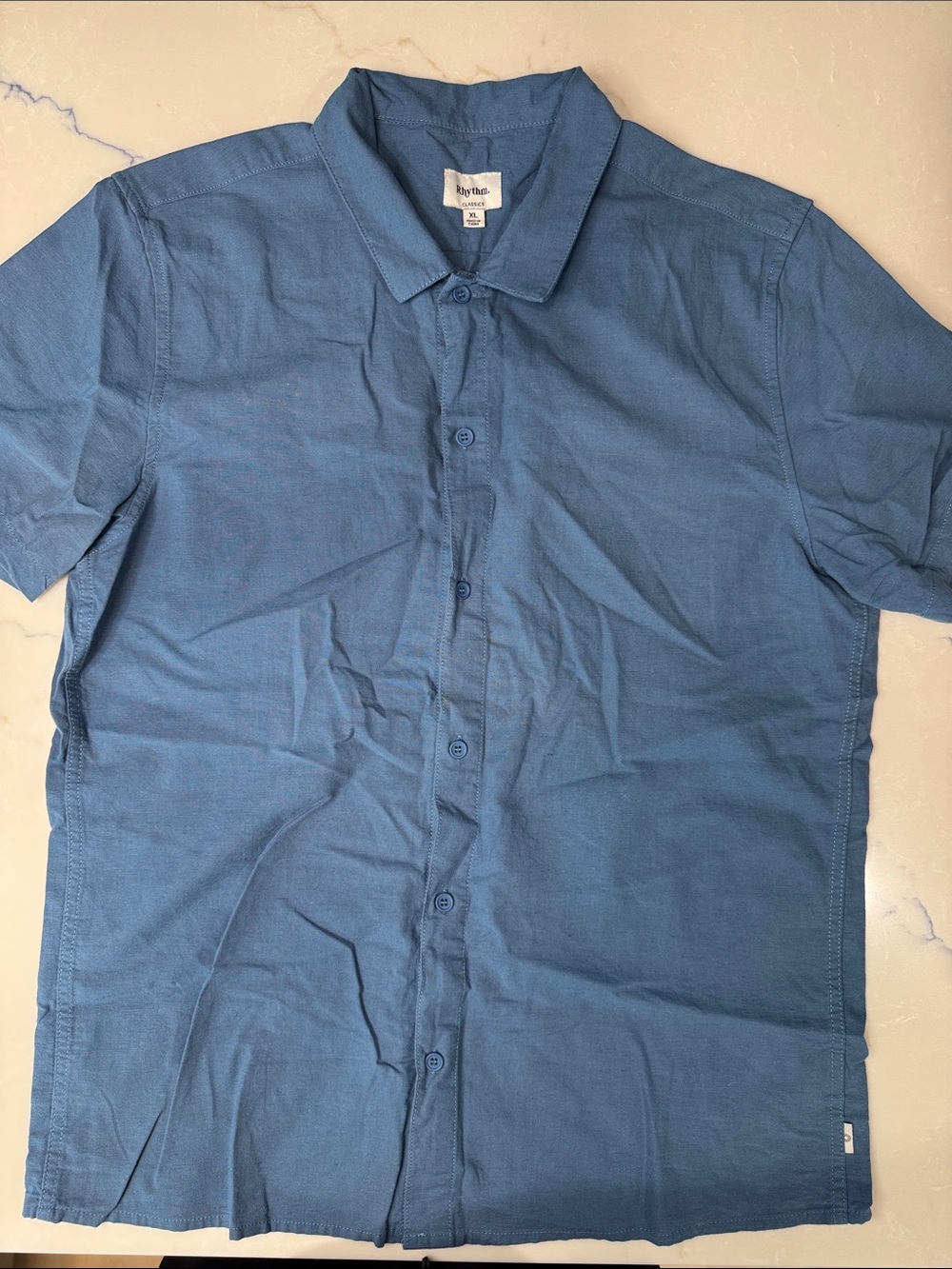 Rhythm. Men's Slate Blue Short Sleeve Button-Down Shirt XL